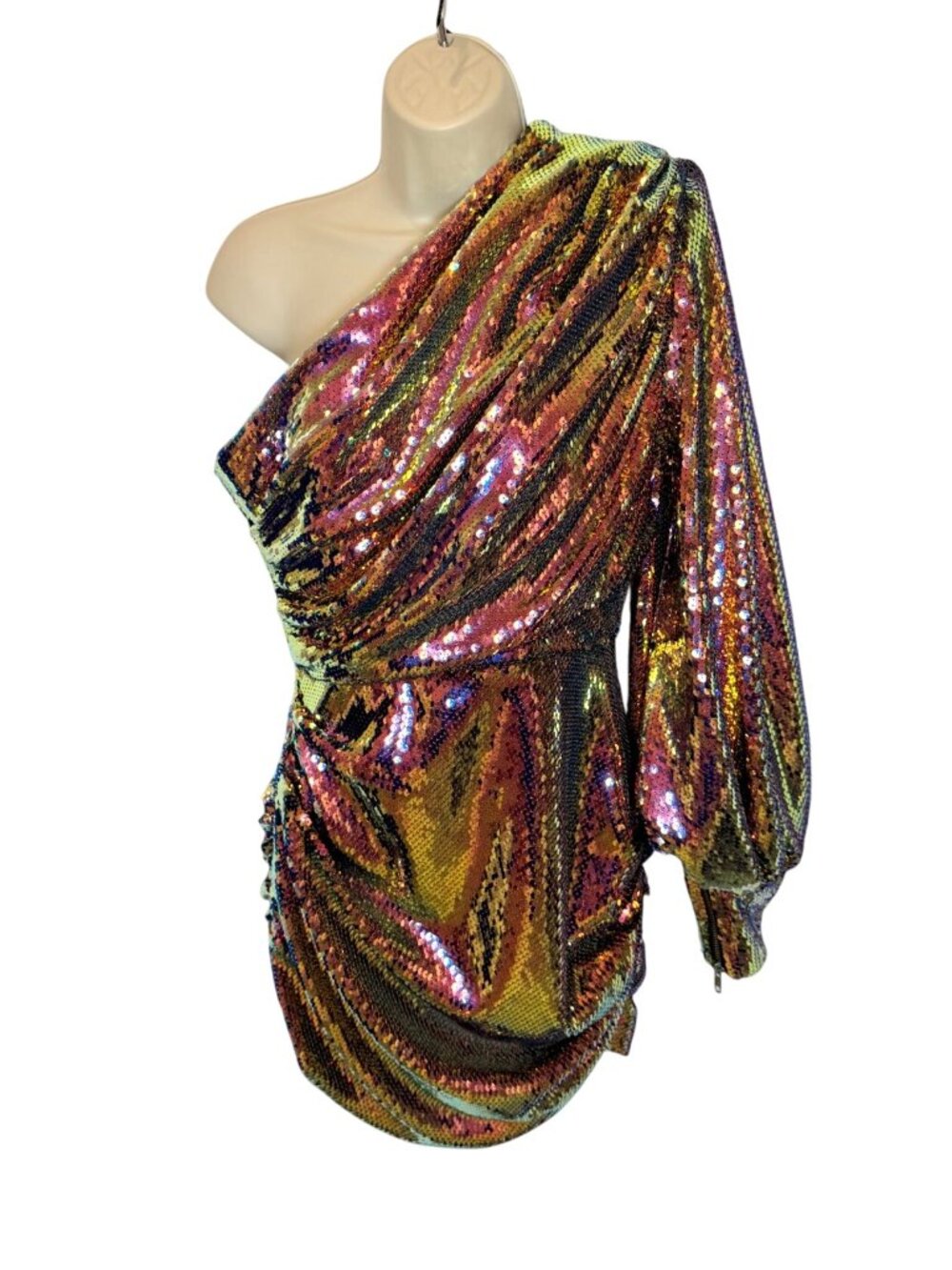 ALEX PERRY Jackson One-Shoulder Sequined Mini Dress In Pink NWOT - Size 6 US - Picture 2 of 10
